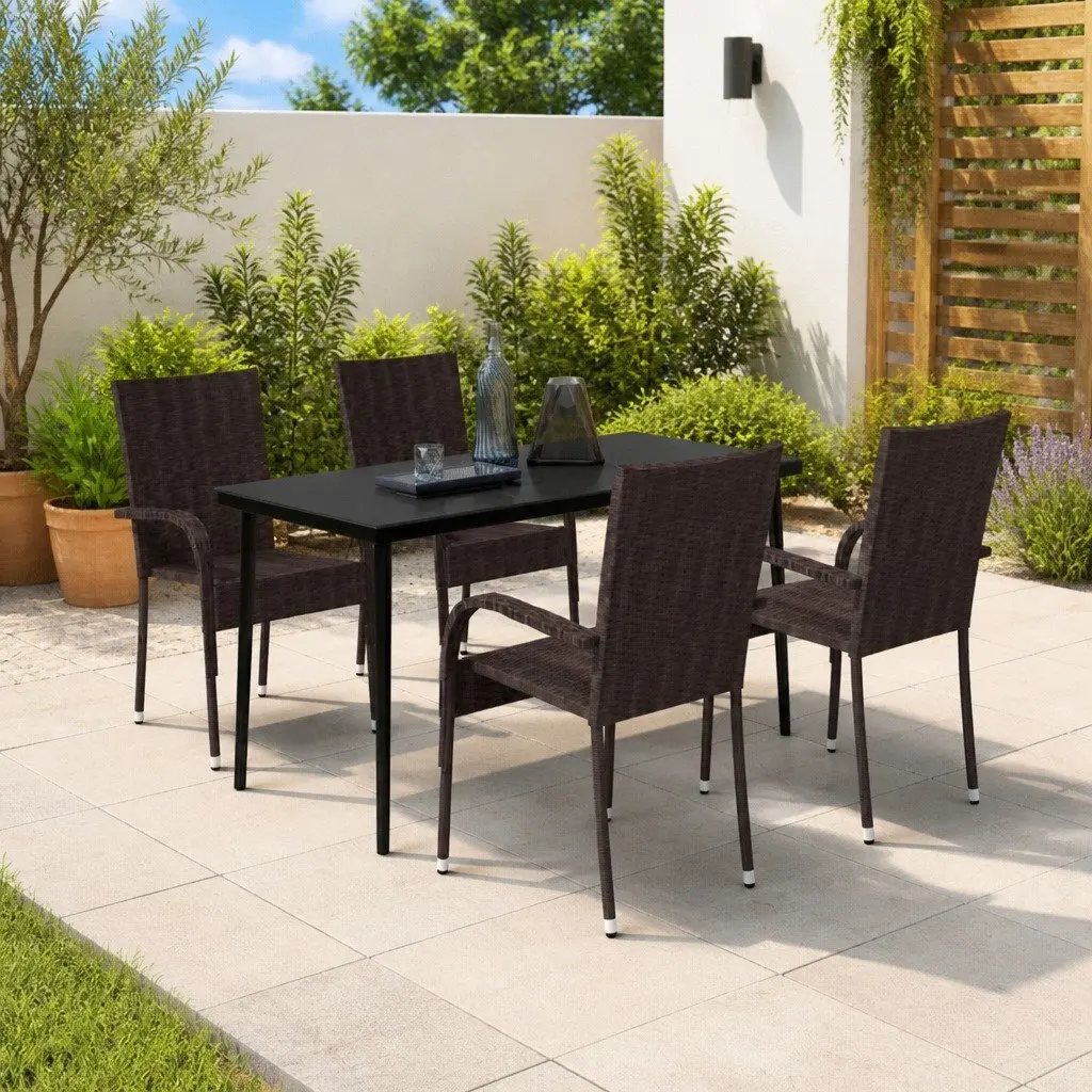 Garden Dining Set 5 Piece Outdoor Furniture Brown Black Table Chairs Patio