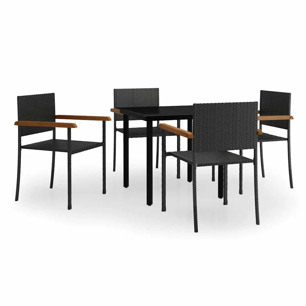 Garden Dining Set Black 5 Piece Outdoor Furniture Rattan Chairs Glass Table