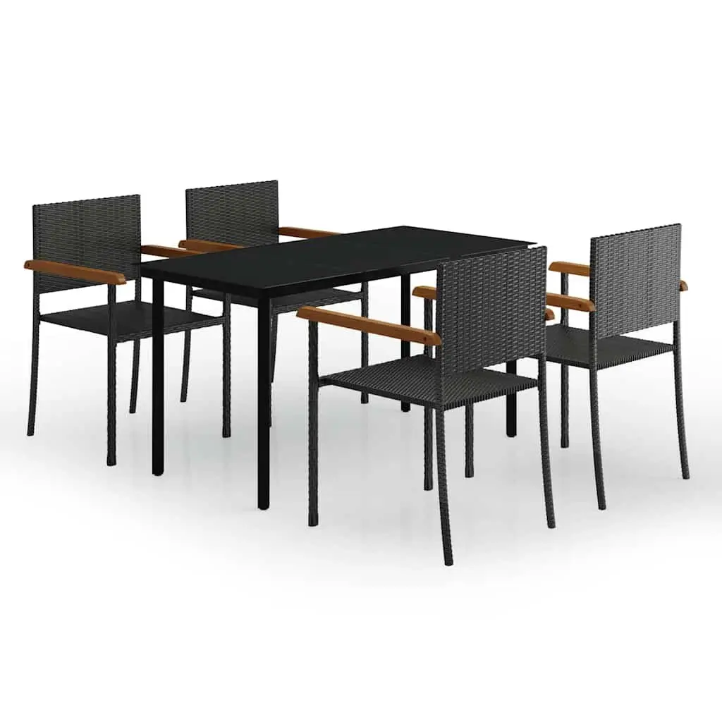 Garden Dining Set 5 Piece Outdoor Furniture Black Glass Table Rattan Chairs