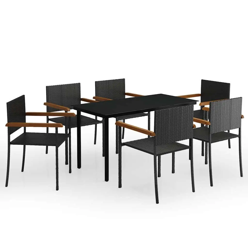 7 Piece Outdoor Dining Set Black Rattan Table Chairs Powder-coated Steel Frames