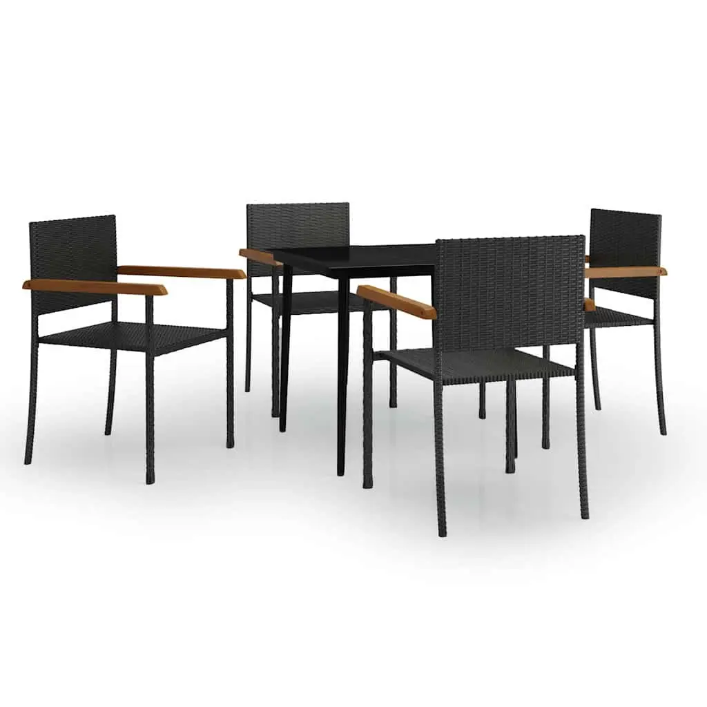Outdoor Furniture Dining Set 5 Piece Black Rattan Chairs Glass Top Powder Coated Steel Frame Water Resistant