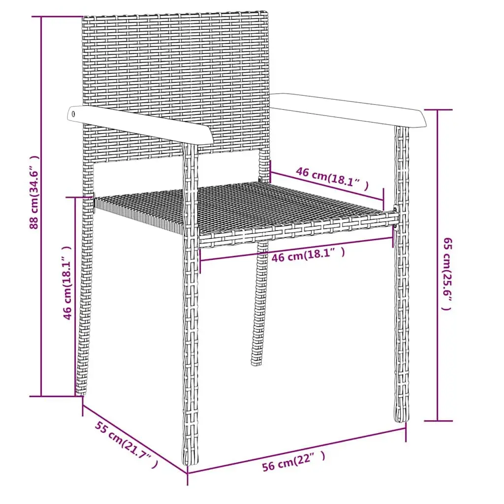 7 Piece Outdoor Garden Dining Set Black Rattan Table Chairs Powder-coated Steel Frame