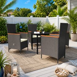 5 Piece Garden Dining Set Outdoor Patio Furniture Black Steel Rattan Chairs
