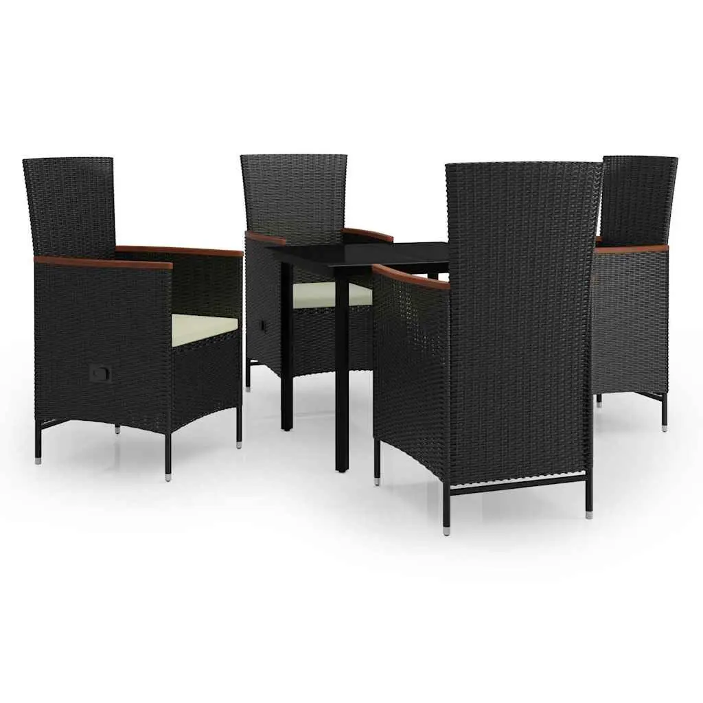 5 Piece Garden Dining Set Outdoor Patio Furniture Black Steel Rattan Chairs