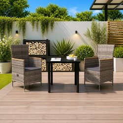 Garden Dining Set 3 Piece Outdoor Furniture Table Chairs Cushions Grey Patio