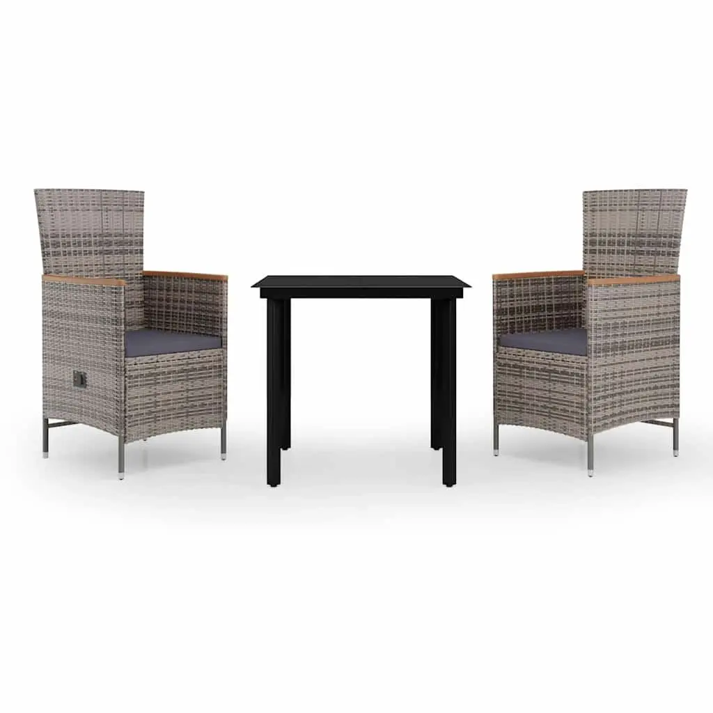 Garden Dining Set 3 Piece Outdoor Furniture Table Chairs Cushions Grey Patio