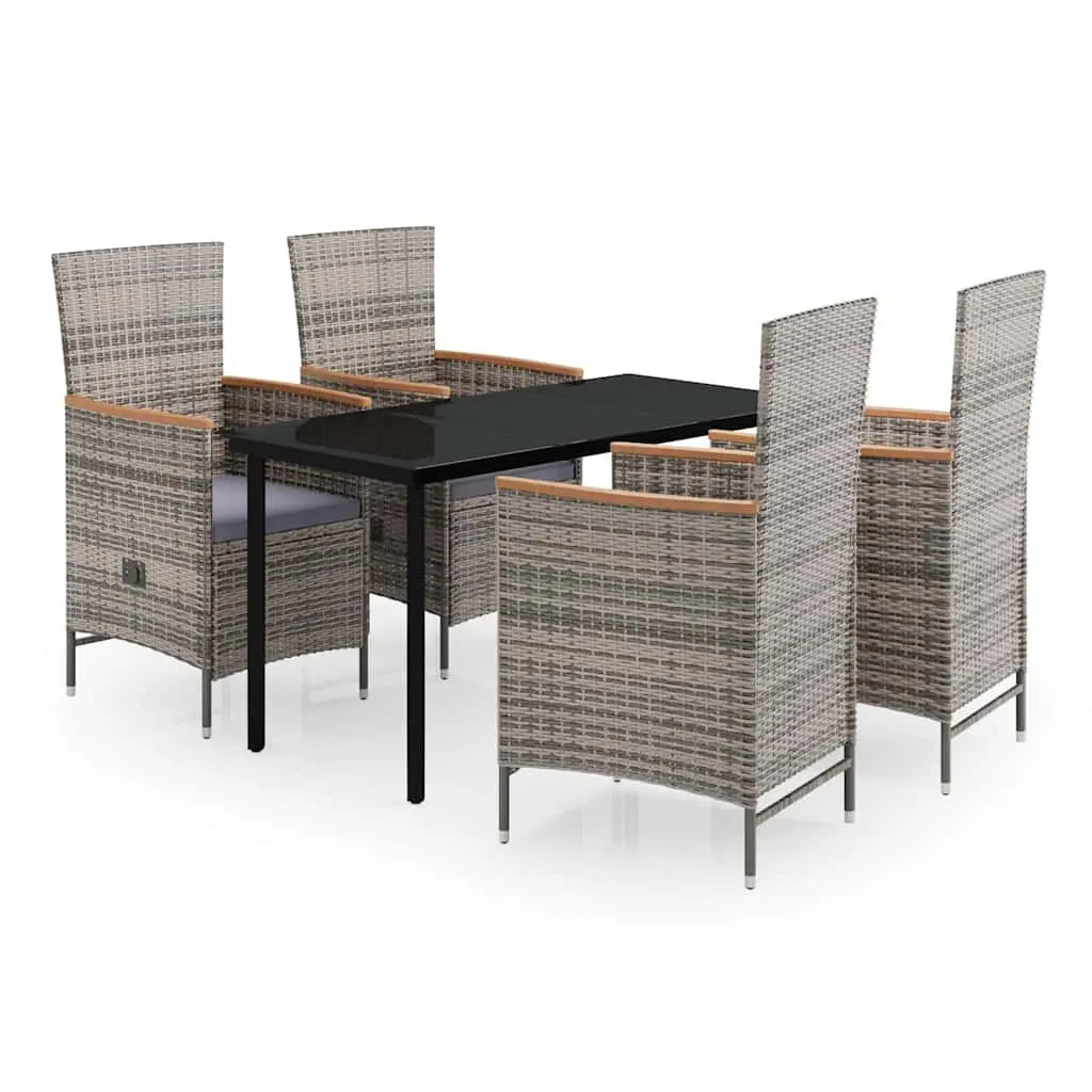 5 Piece Garden Dining Set Outdoor Patio Furniture with Cushions Grey Rattan