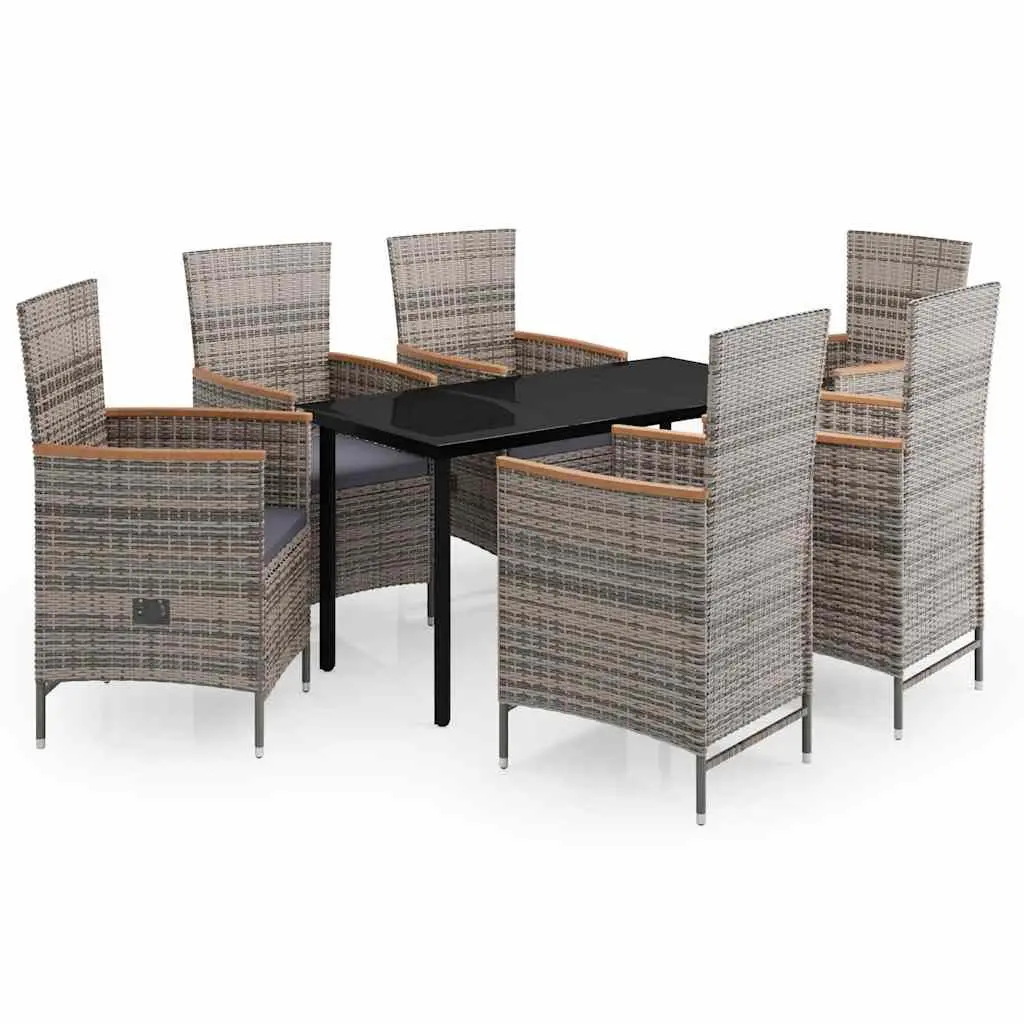 7 Piece Garden Dining Set Grey Outdoor Patio Furniture Cushions Glass Top