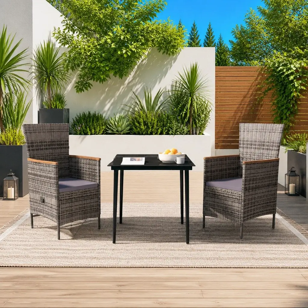3-Piece Garden Dining Set with Grey Rattan Chairs