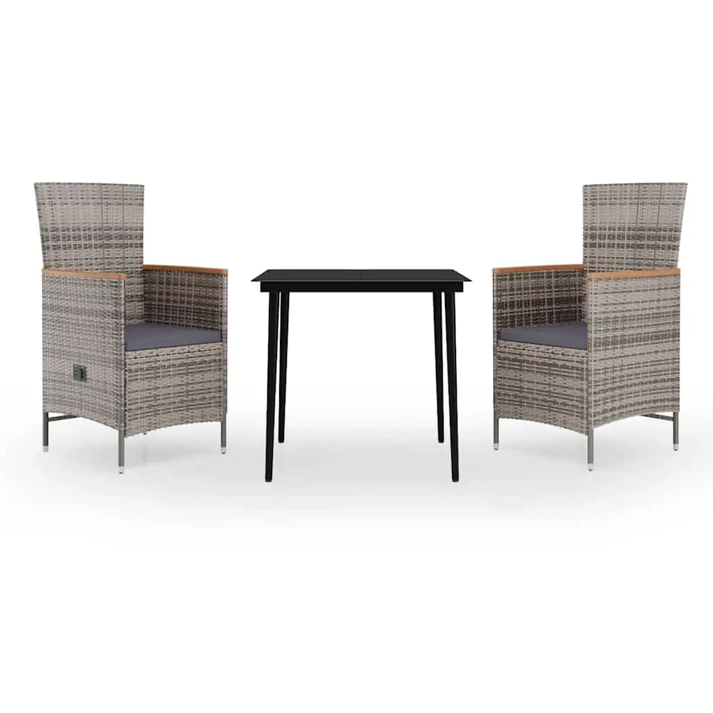 3-Piece Garden Dining Set with Grey Rattan Chairs