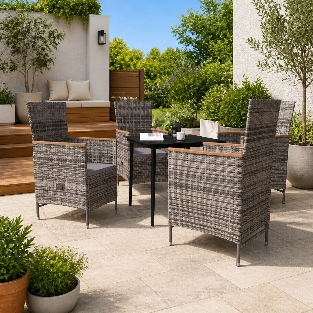 Garden Dining Set Grey 5 Piece Outdoor Furniture Table Chairs Cushions