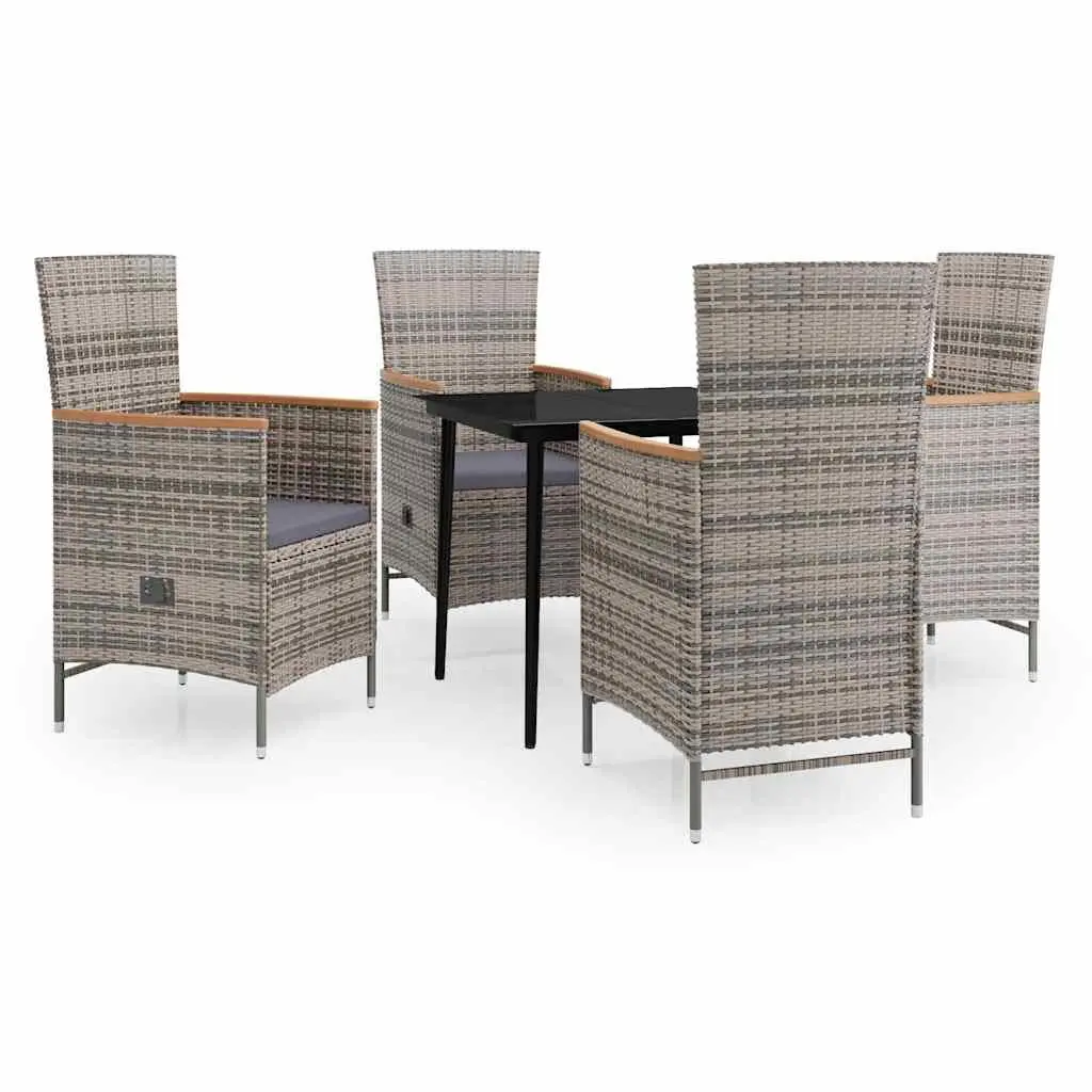 Garden Dining Set Grey 5 Piece Outdoor Furniture Table Chairs Cushions