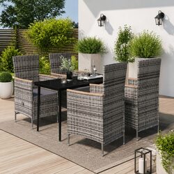 5 Piece Garden Dining Set Outdoor Patio Furniture Grey Rattan Chairs Glass Table