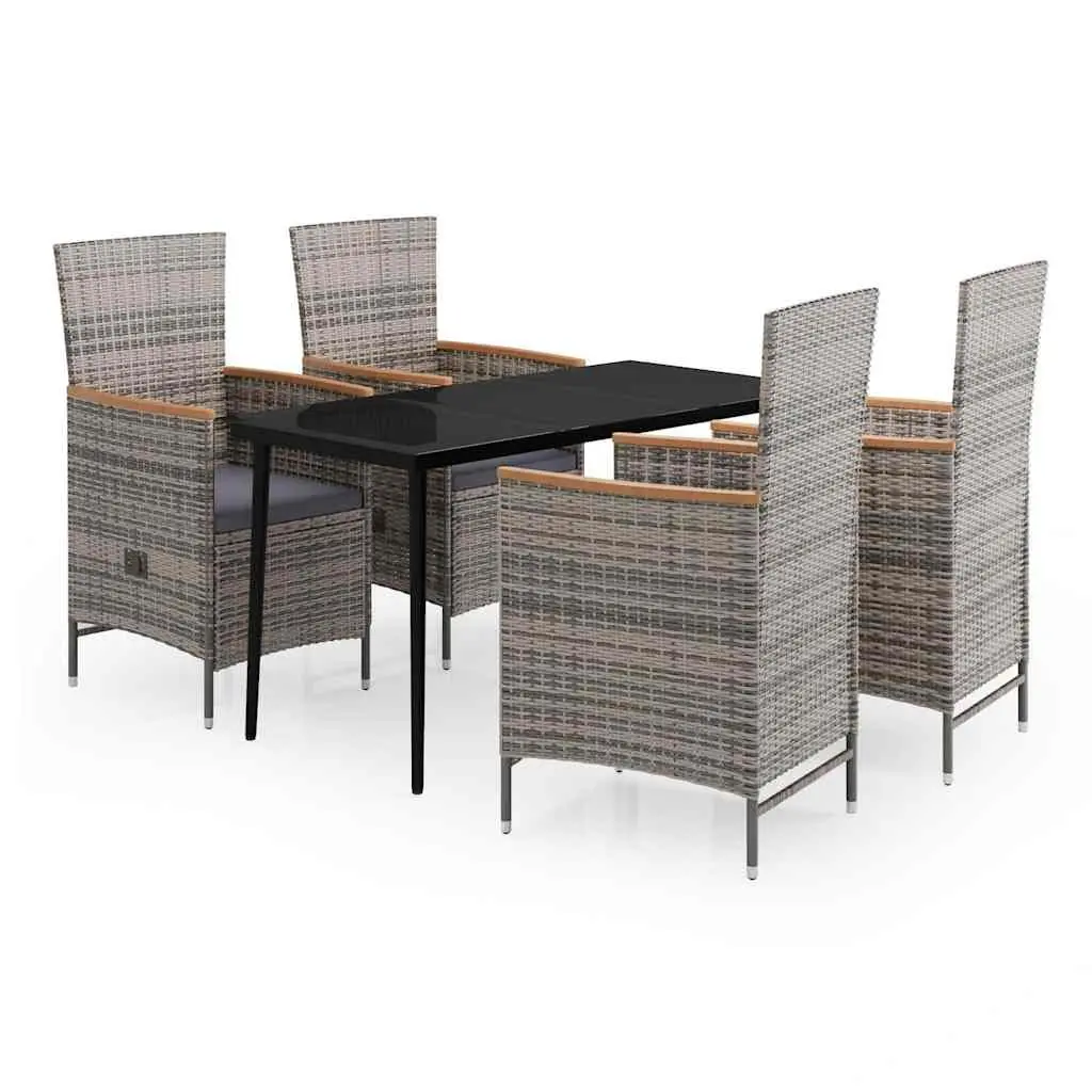5 Piece Outdoor Dining Set Grey Rattan Chairs Glass Top Table Patio Furniture