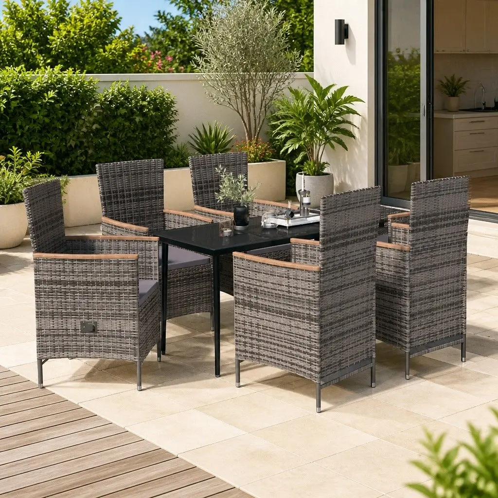 Garden Dining Set Grey 7 Piece Outdoor Furniture Patio Table Chairs Cushions