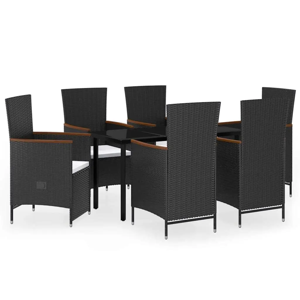 7 Piece Garden Dining Set Black Rattan Chairs Glass Table Outdoor Patio Furniture
