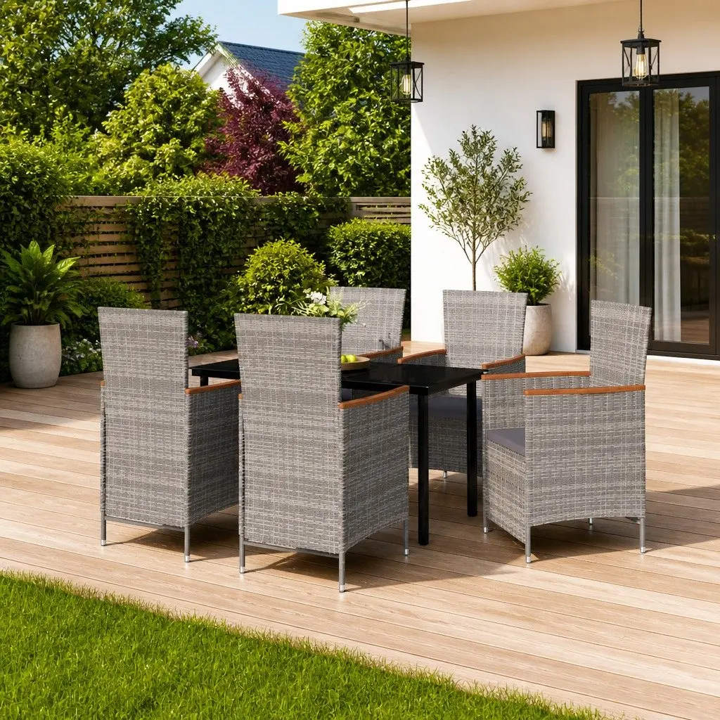 7 Piece Garden Dining Set Grey Outdoor Patio Furniture Rattan Chairs Table Adjustable Backrest Thick Cushions