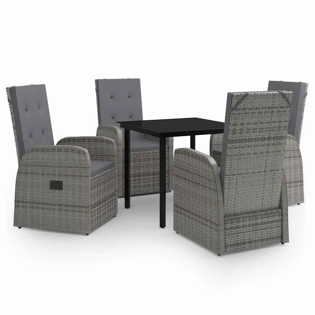 Garden Dining Set 5 Piece Outdoor Patio Furniture with Cushions Grey Glass Table