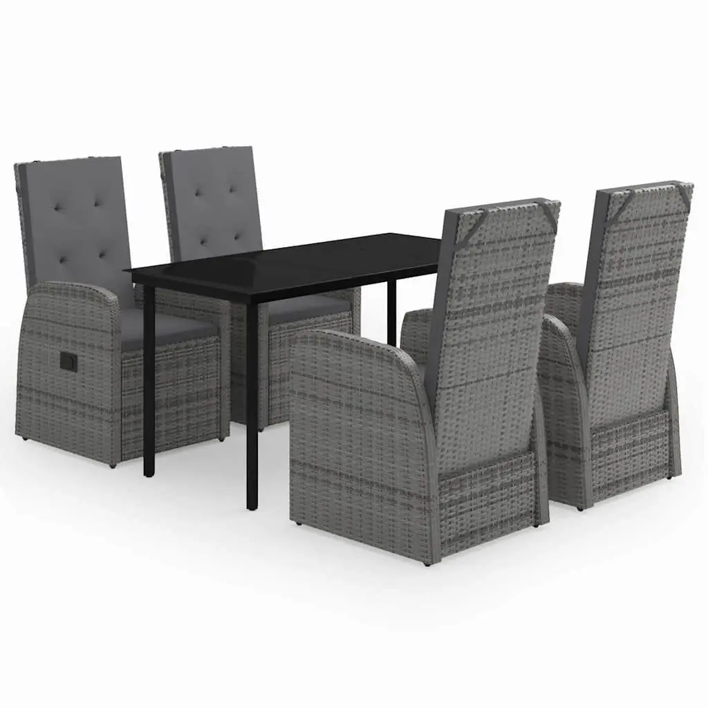 5 Piece Garden Dining Set Outdoor Patio Furniture Grey Rattan Chairs Glass Table