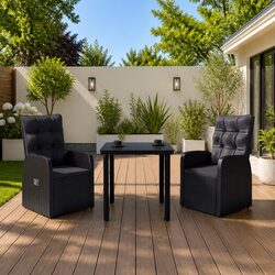 3 Piece Outdoor Garden Dining Set Black Chairs Table with Cushions Patio