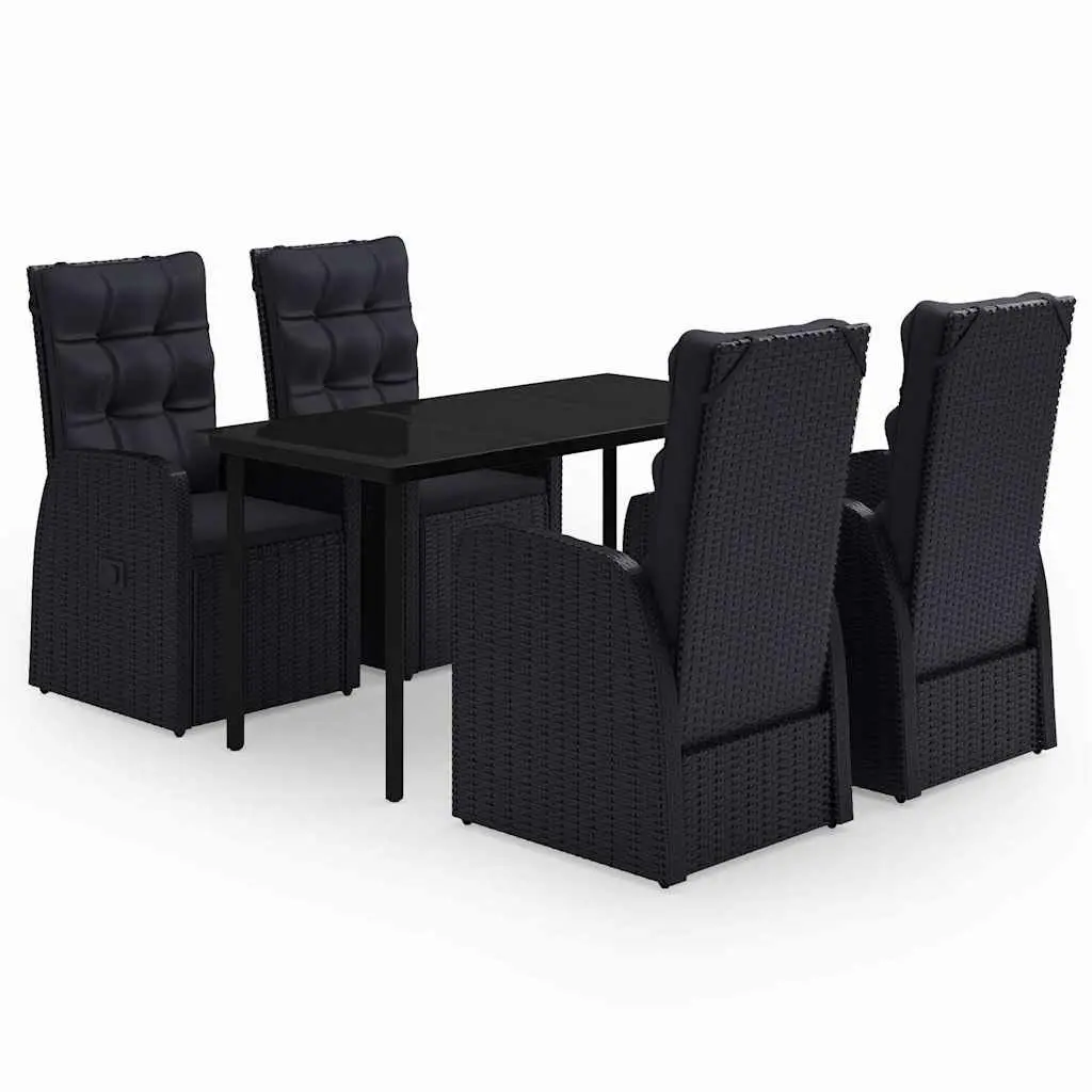 5 Piece Garden Dining Set Black Outdoor Patio Table with Glass Top and Cushions