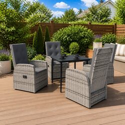 Garden Dining Set 5 Piece Outdoor Furniture Rattan Chairs Table Patio Grey