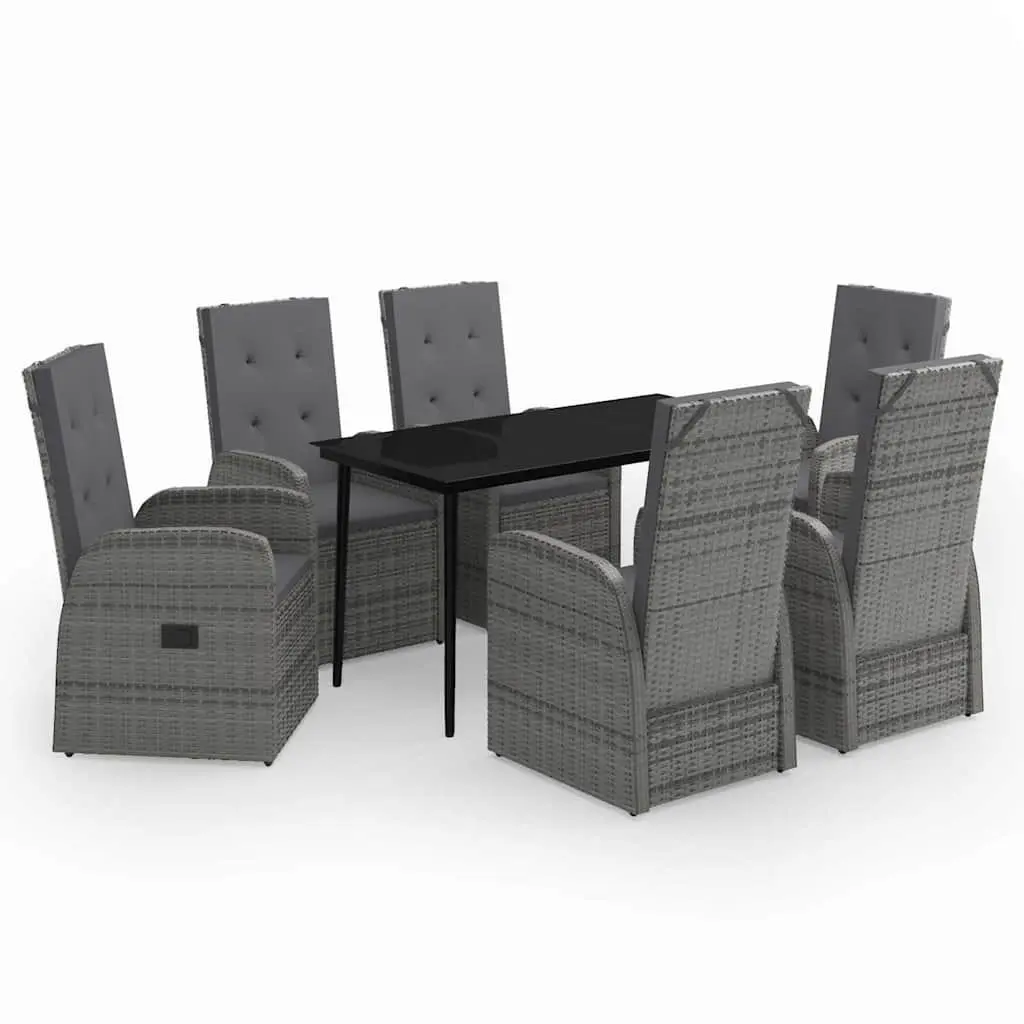 7 Piece Garden Dining Set with Grey Rattan and Glass