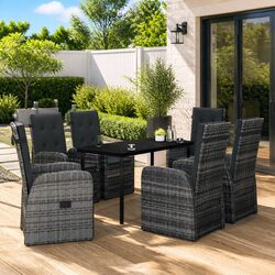 7 Piece Garden Dining Set Outdoor Patio Furniture Grey with Cushions Chairs
