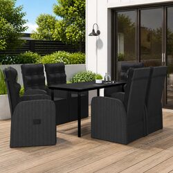 7 Piece Outdoor Dining Set with Cushions Black Garden Patio Furniture Table