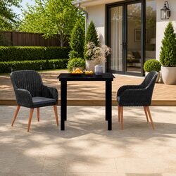 Garden Dining Set 3 Piece Outdoor Furniture Table Chairs with Cushions Black