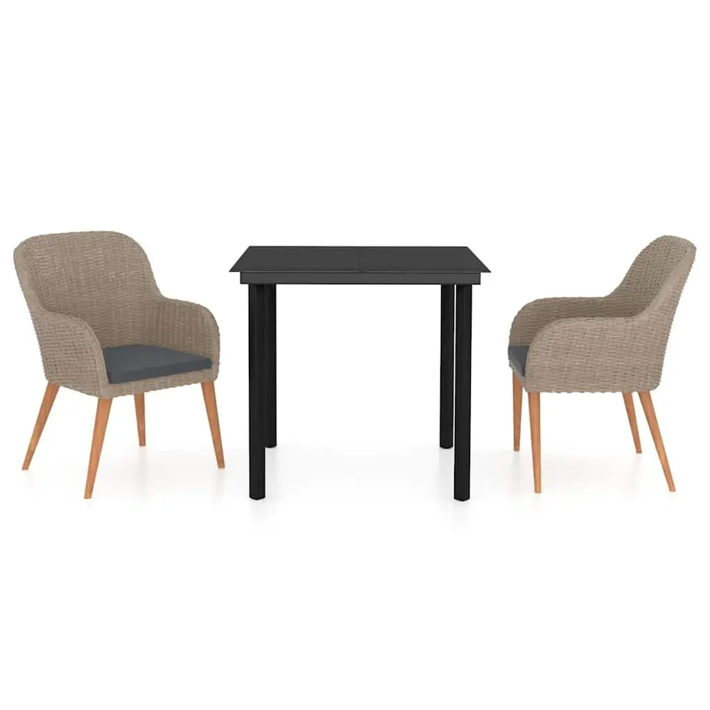 Garden Dining Set 3 Piece Outdoor Furniture Table Chairs with Cushions Brown