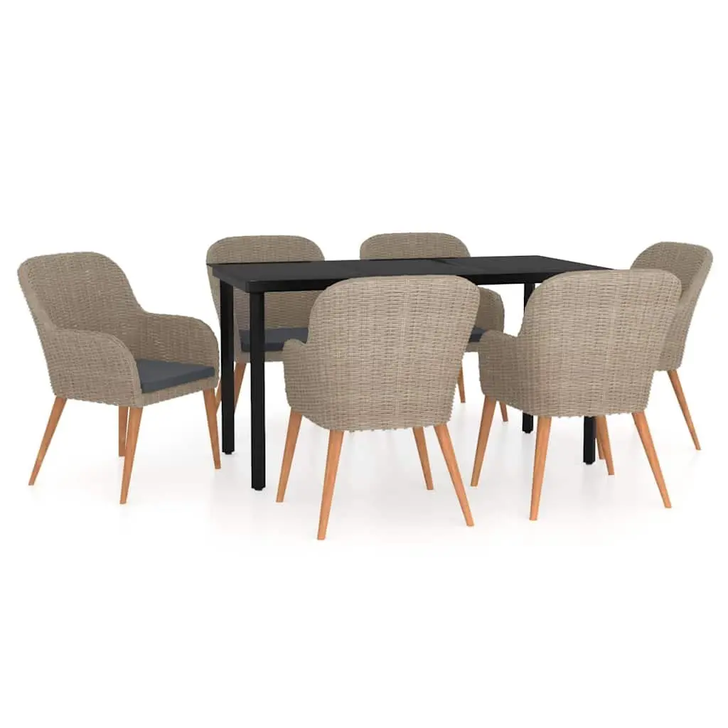 Garden Dining Set 7 Piece Outdoor Furniture Brown Rattan Chairs Glass Table