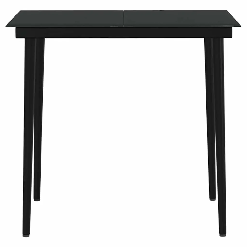 Garden Dining Set Black 3 Piece Outdoor Furniture Table with Glass Top and Cushions