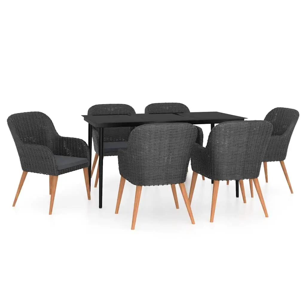 Garden Dining Set Black 7 Piece Outdoor Furniture Patio Table Chairs with Cushions