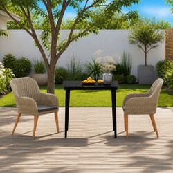 Garden Dining Set 3 Piece Outdoor Furniture Table Chairs with Cushions Brown