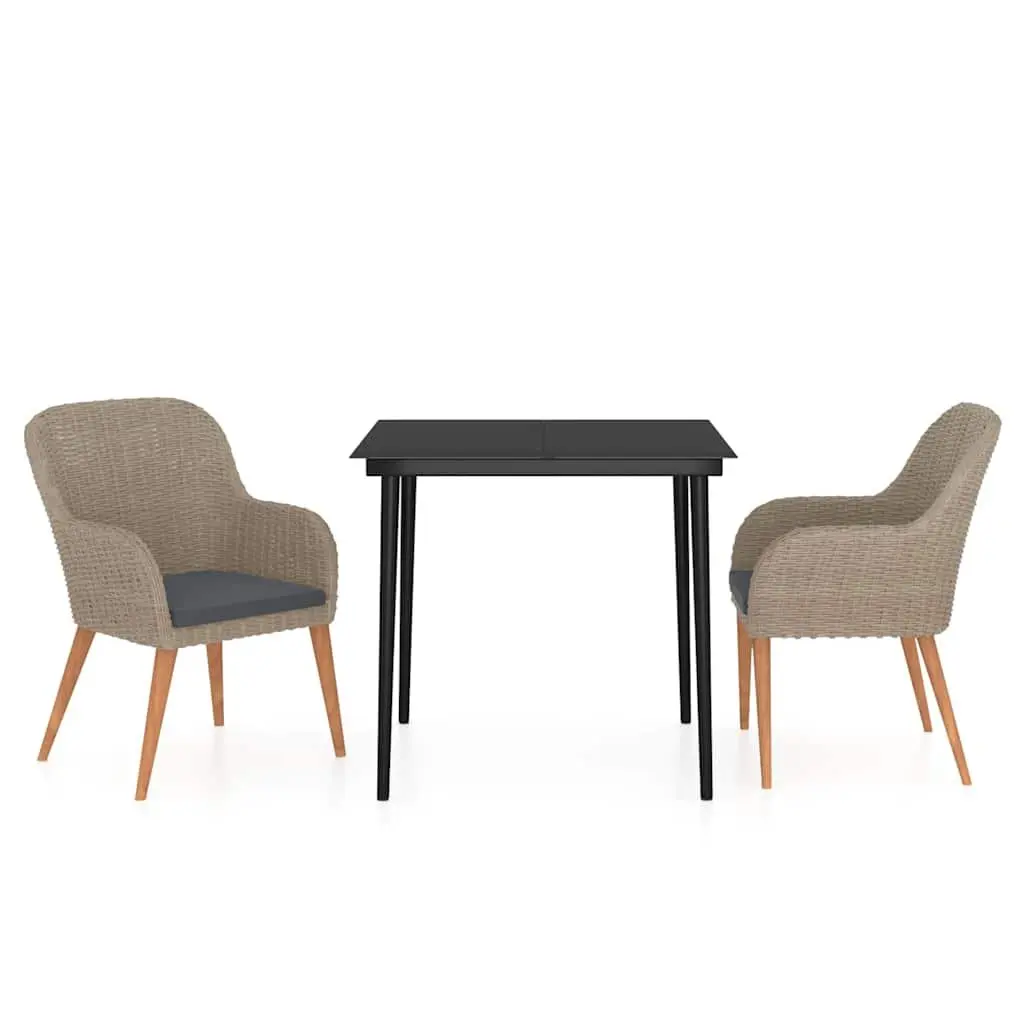 Garden Dining Set Brown 3 Piece Outdoor Furniture Table Chairs with Cushions
