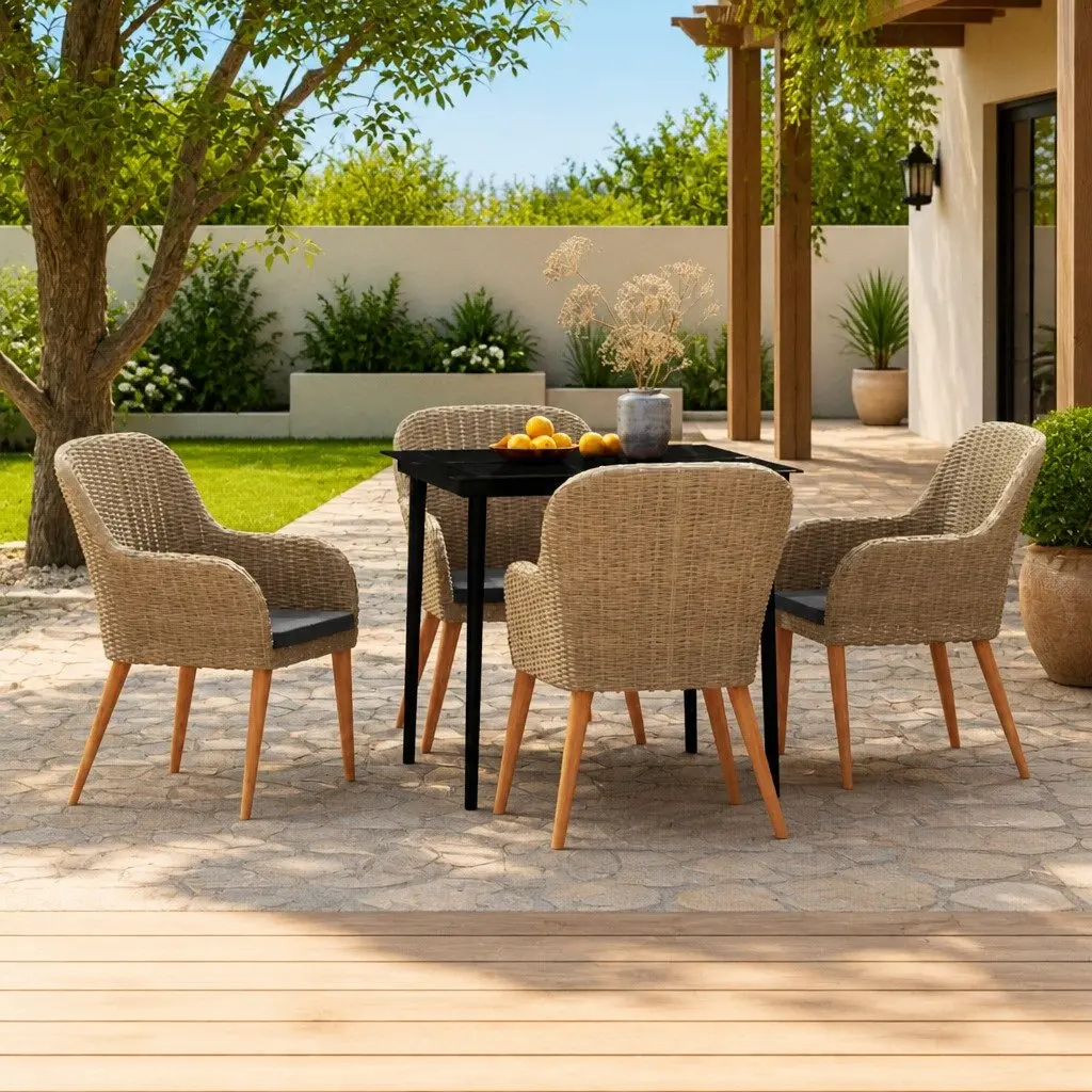 Garden Dining Set 5 Piece Outdoor Furniture Table Chairs Cushions Brown Patio