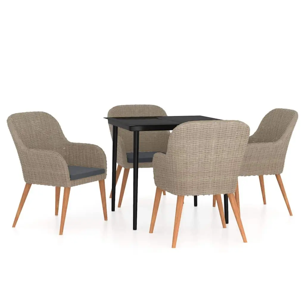 Garden Dining Set 5 Piece Outdoor Furniture Table Chairs Cushions Brown Patio