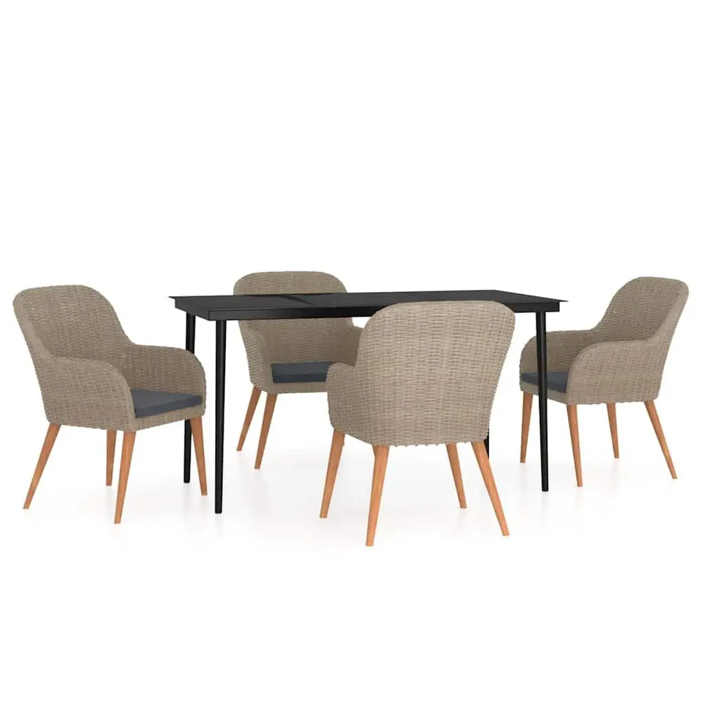 5 Piece Outdoor Garden Dining Set Brown Cushions Powder-coated Steel Frame Water-resistant PE Rattan