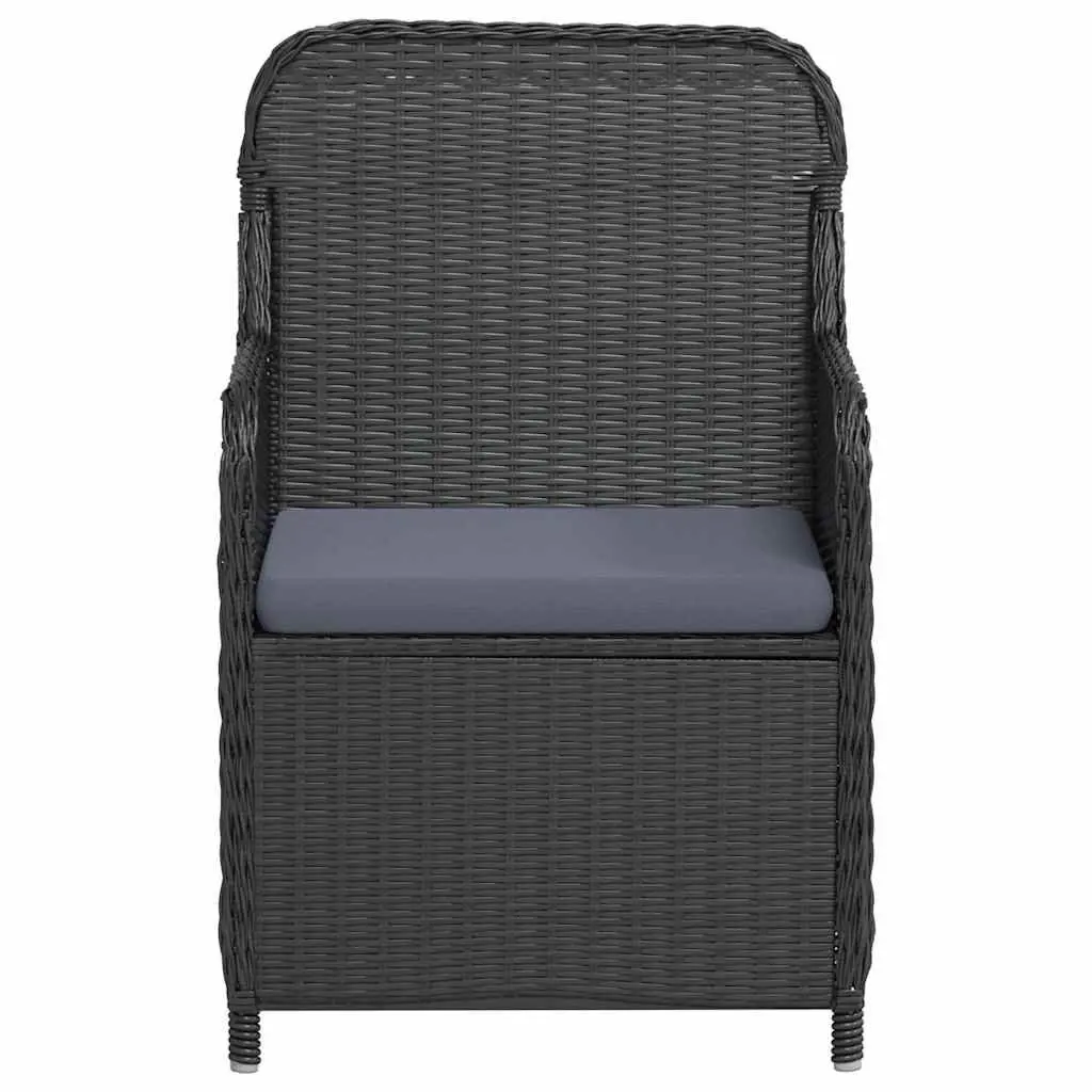 7 Piece Garden Dining Set Black Rattan Chairs Table Powder-Coated Steel Frames Water-Resistant Cushions Glass Top