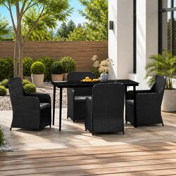 Compact 5 Piece Black Dining Set with Cushions