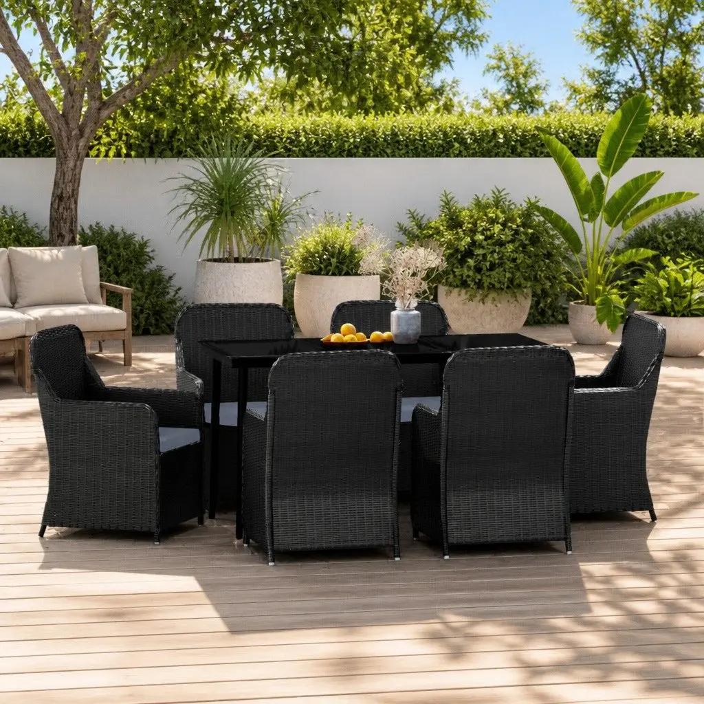 Garden Dining Set 7 Piece Outdoor Furniture Black Patio Table Chairs Cushions