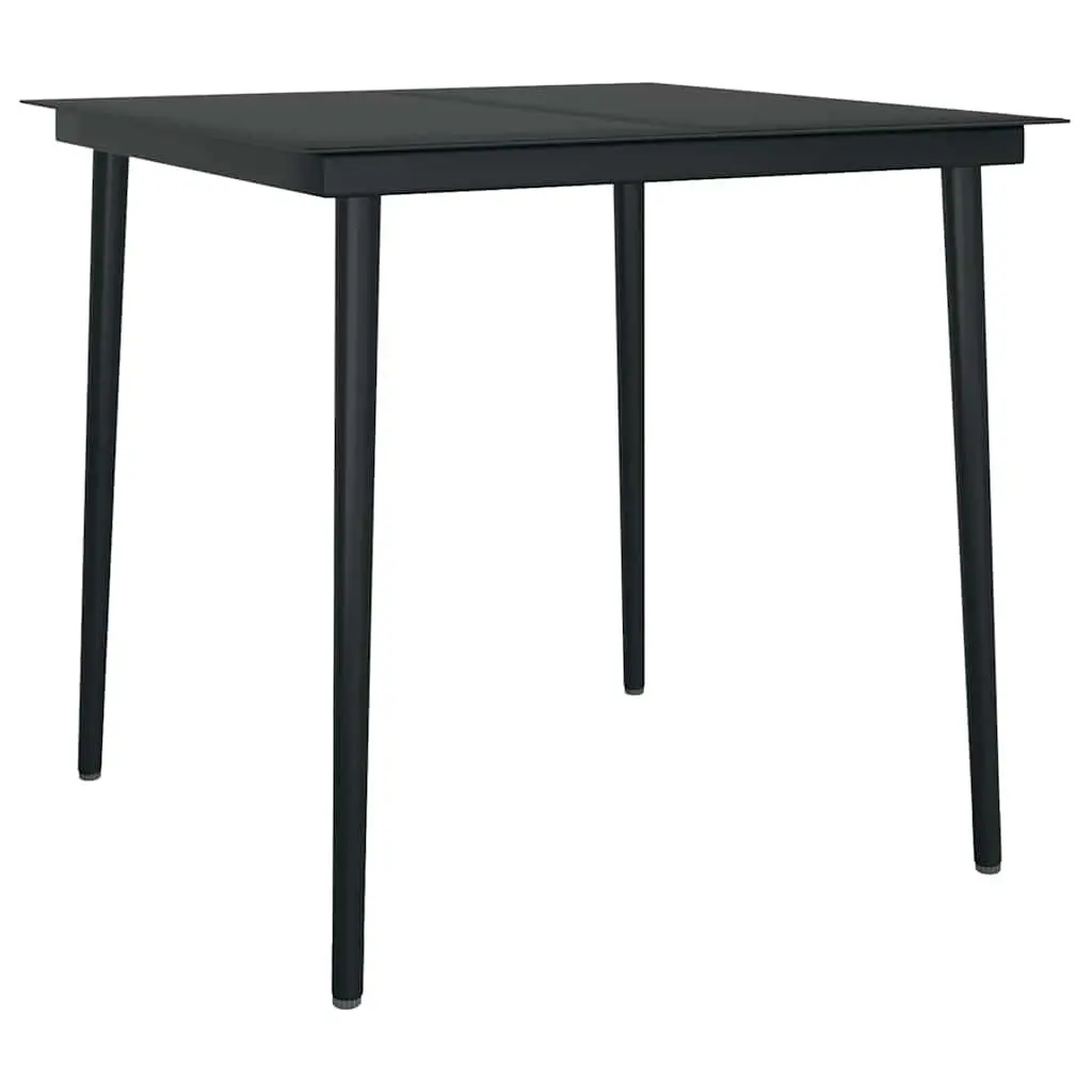 3 Piece Garden Dining Set Black Steel Frame Water-Resistant PE Rattan Chairs with Thickly-Padded Cushions and Smooth Glass Tabletop