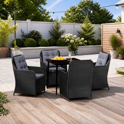 Garden Dining Set 5 Piece Outdoor Furniture Black Steel Frame PE Rattan Chairs