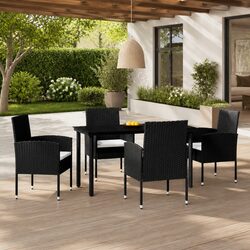 Garden Dining Set 5 Piece Outdoor Furniture Black Steel Frame Rattan Chairs