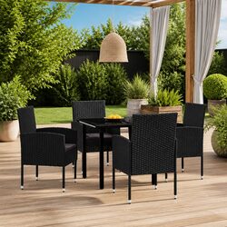 Garden Dining Set 5 Piece Outdoor Furniture Black Steel Frame Glass Table Chairs