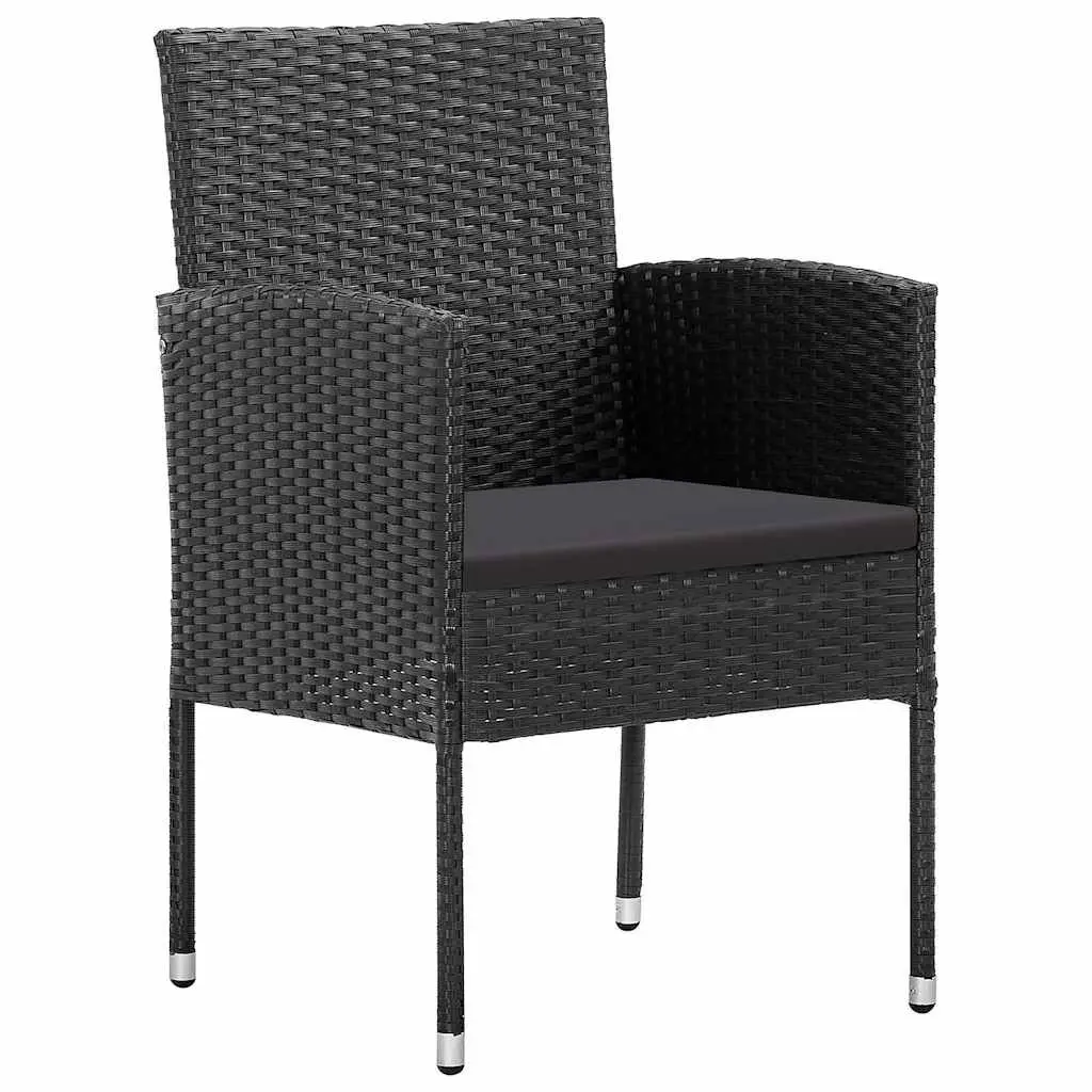 Garden Dining Set Black 5 Piece Steel Frame Glass Table Rattan Chairs