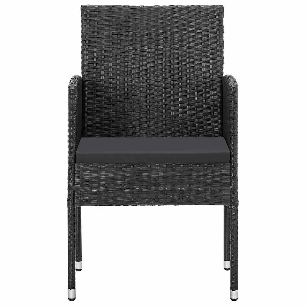 Garden Dining Set Black 5 Piece Steel Frame Glass Table Rattan Chairs