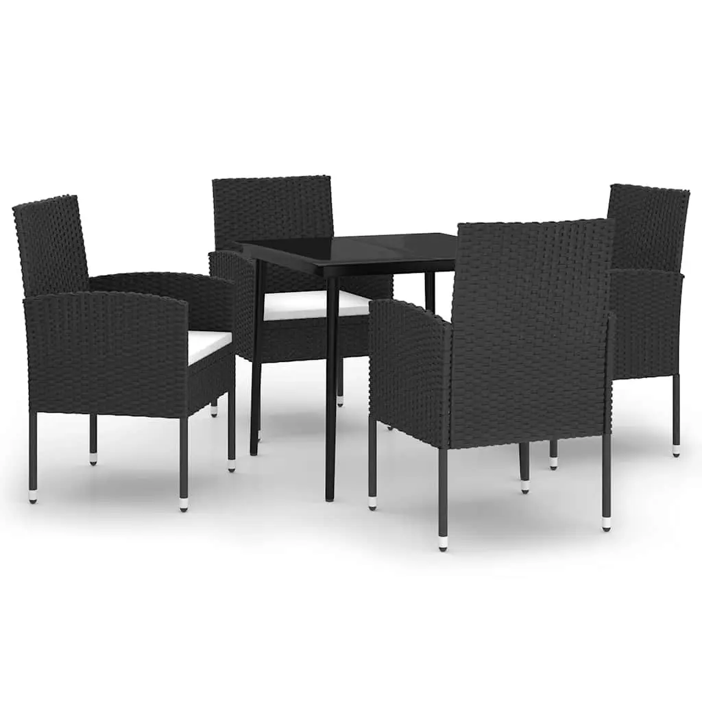 Garden Dining Set 5 Piece Outdoor Furniture Black Steel Frame Glass Table Chairs