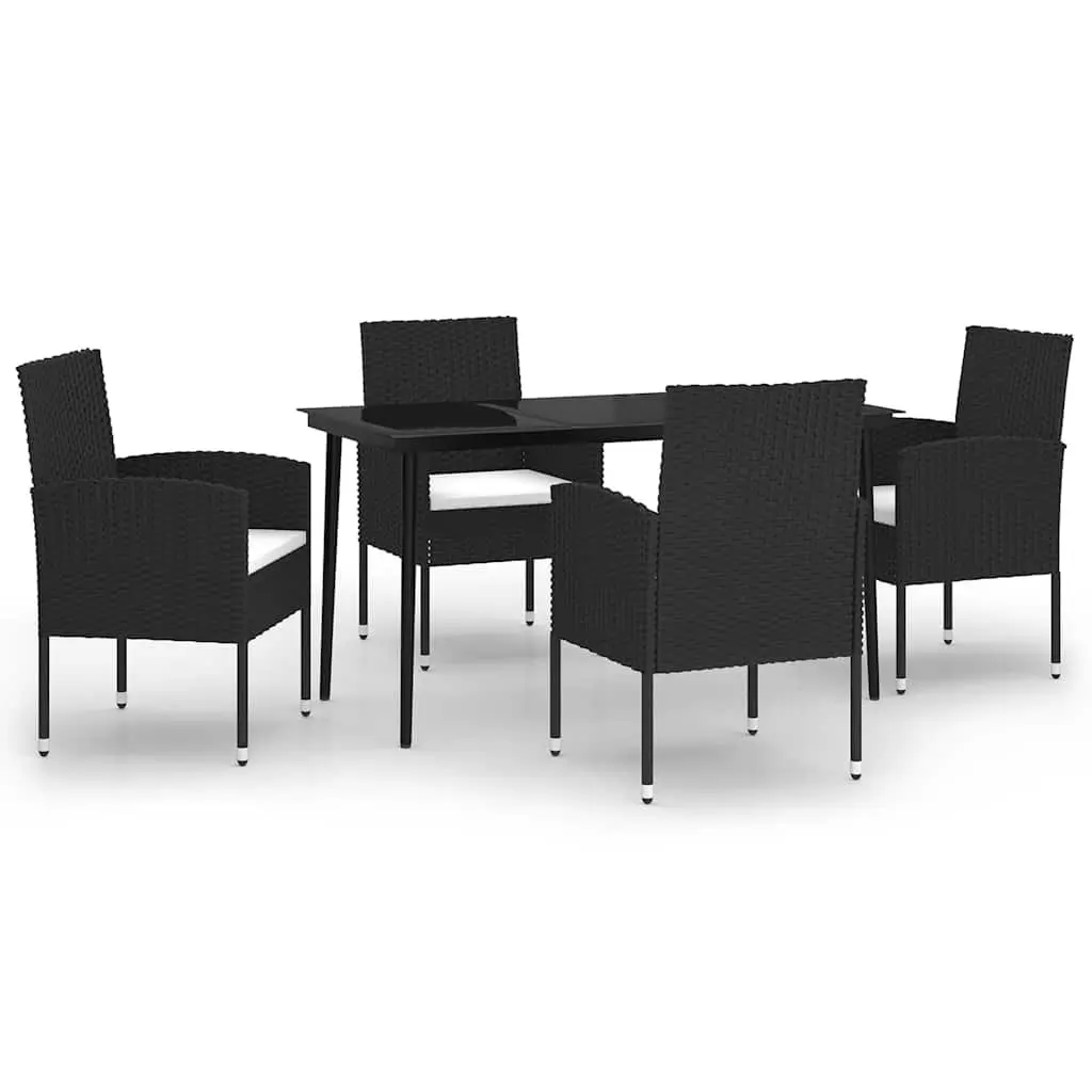 5 Piece Garden Dining Set Black Steel Frame Glass Top Outdoor Patio Furniture
